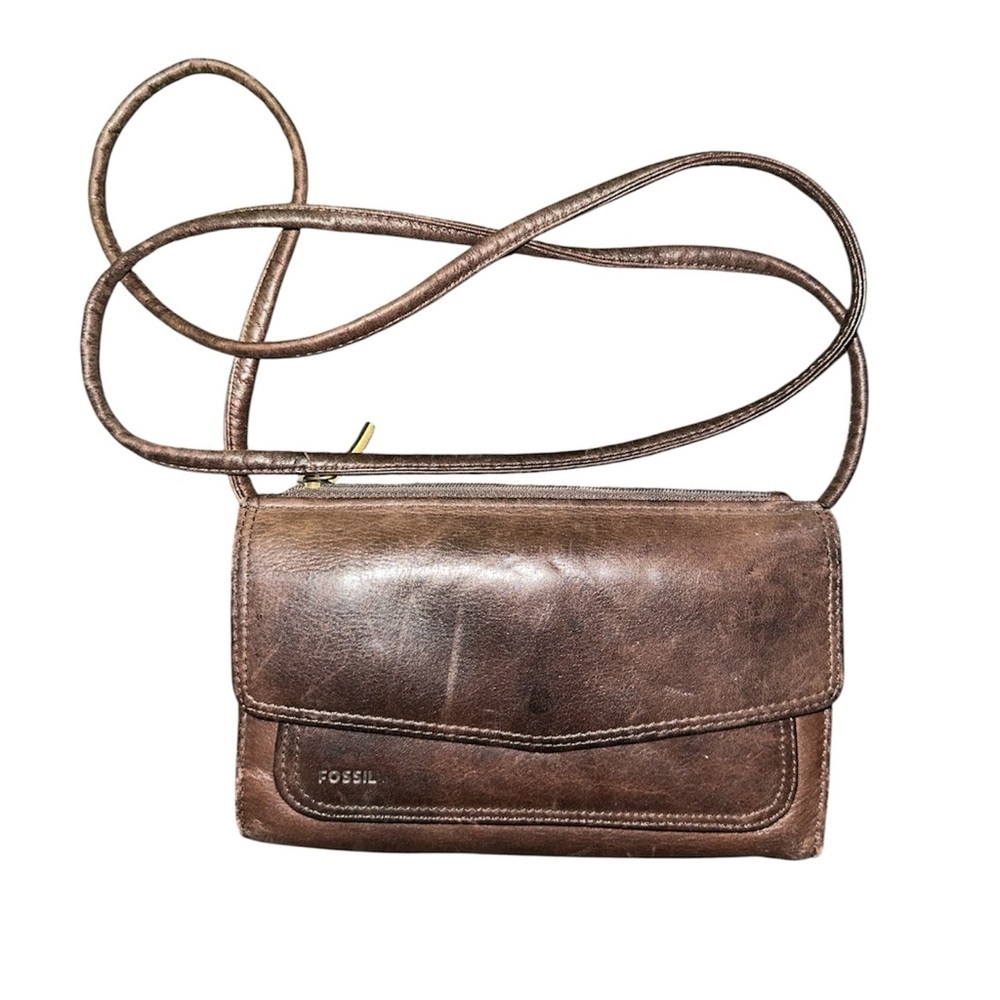 Fossil Leather Crossbody Tri-Fold Wallet Purse
